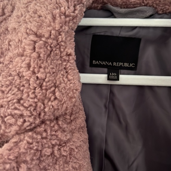 Banana Republic Long Teddy Coat jacket Mauve size Large - Picture 2 of 2